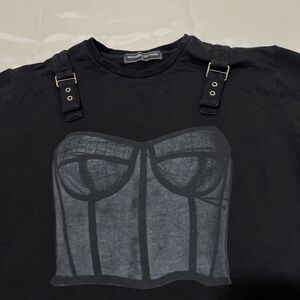 Maniere De Voir Tshirt Top Buckles Black Corset Graphic Pattern Women’s 8